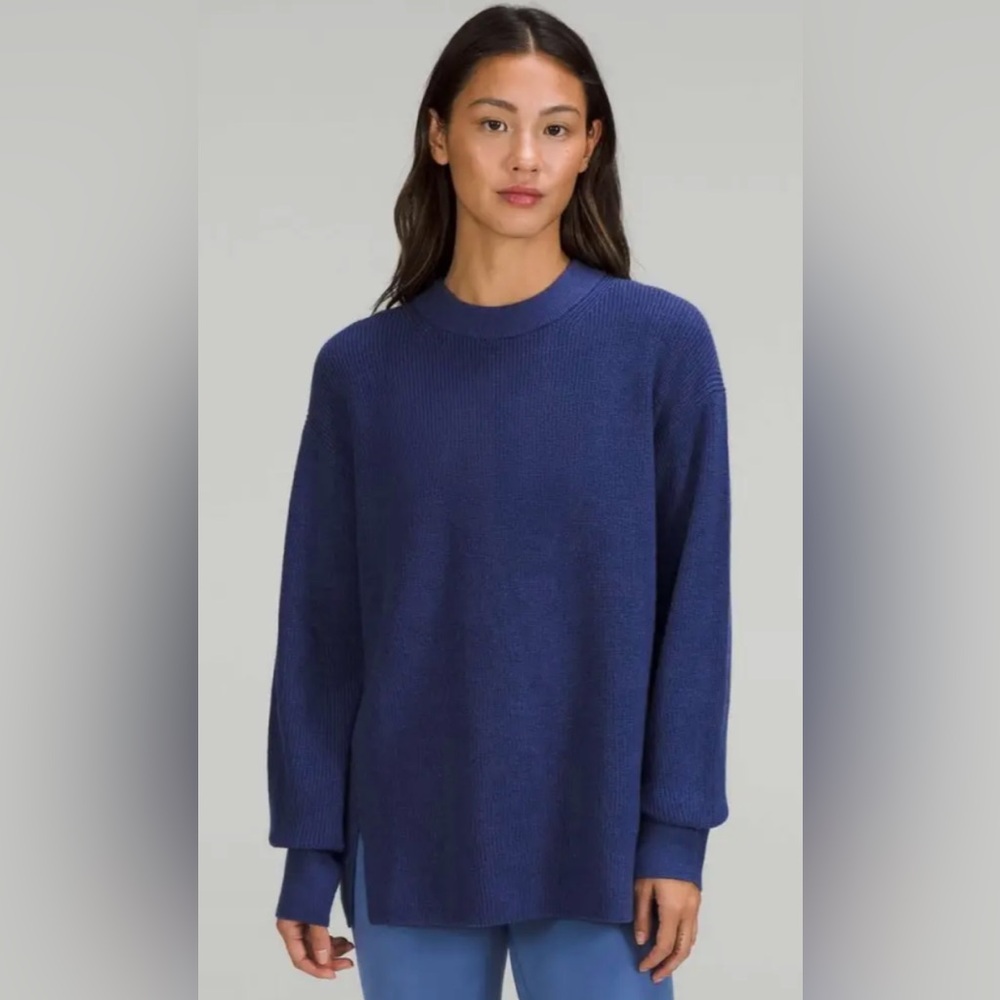 Lululemon Women’s Merino Wool Ribbed Crewneck Heathered Sweater Psychic Blue 2